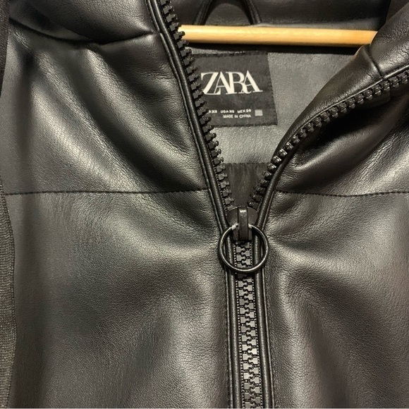 Zara Faux Leather Puffer Hooded Jacket Size XS - Picture 6 of 16